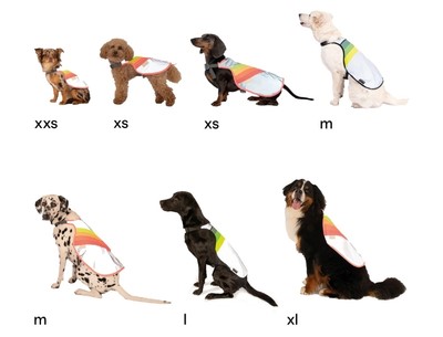 Gilet réfléchissant pour chien Luna Gofluo avec différents chiens portant le harnais.