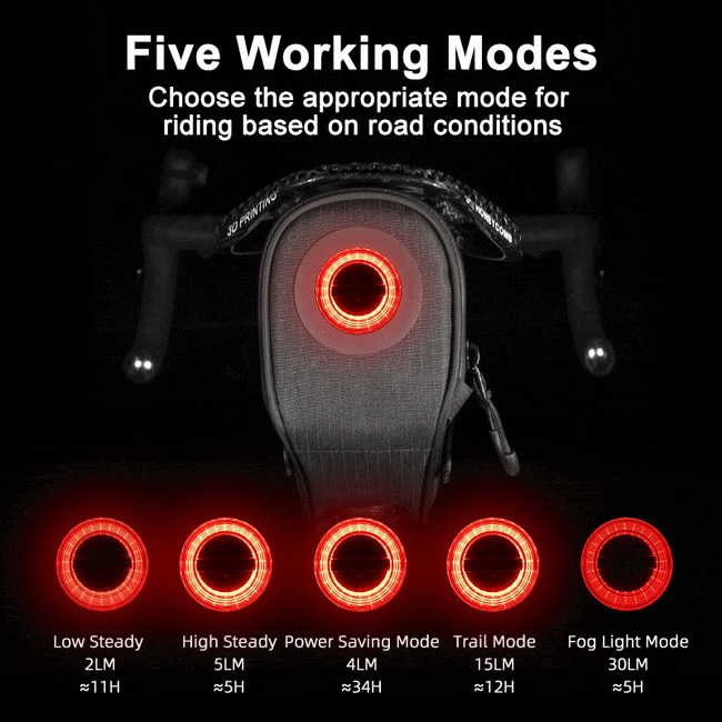 Gaciron BIRD NEST300 Aero zadeltas met intelligent achterlicht en 5 verlichtingsstanden