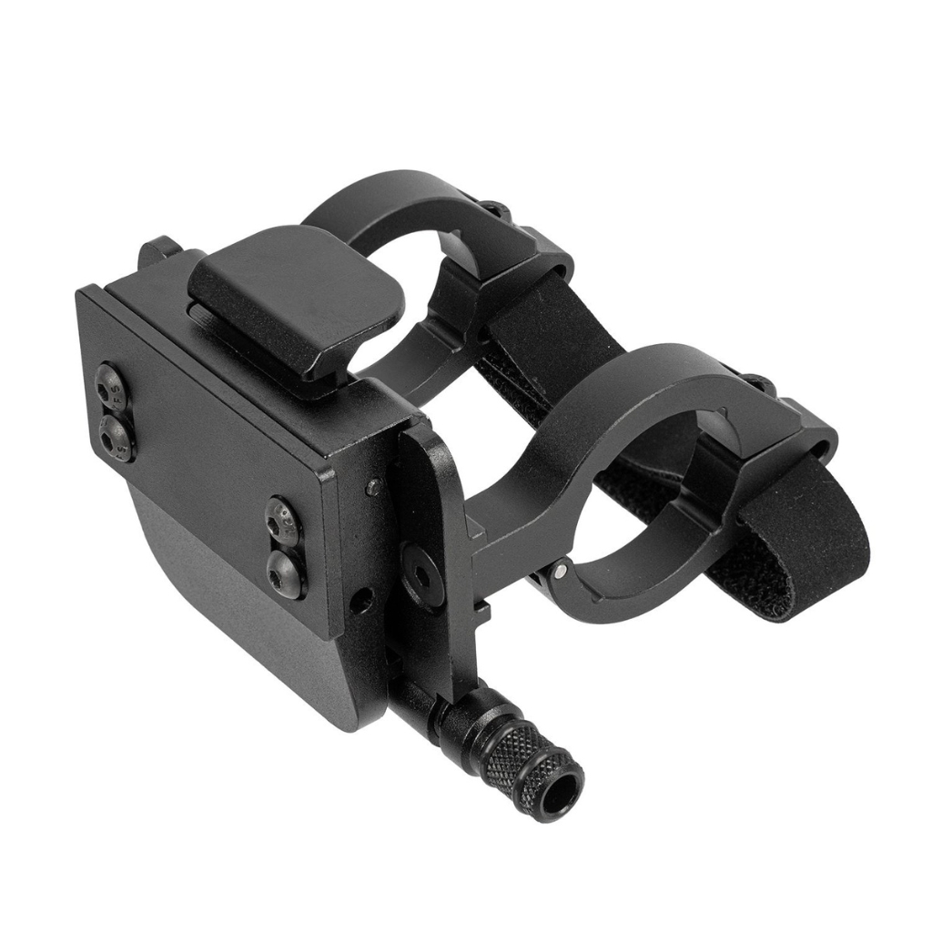Support de fixation Fixer 10 noir pour capteur ou accessoire vélo, avec deux anneaux de maintien et molette de serrage ajustable