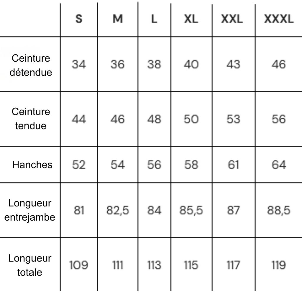 Guide des tailles pantalon Etna WOWOW