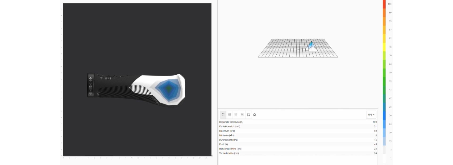 Distribution de la pression dans la main avec la poignée vélo ergonomique 710 2.0 de SQlab