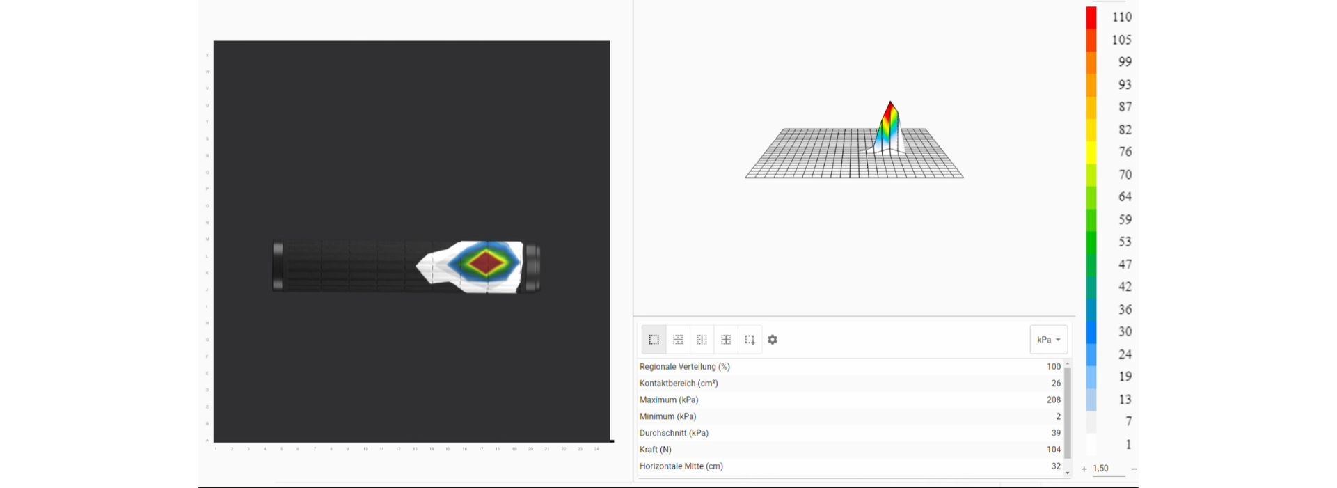 Distribution de la pression dans la main avec une poignée vélo traditionnelle comparaison par SQlab